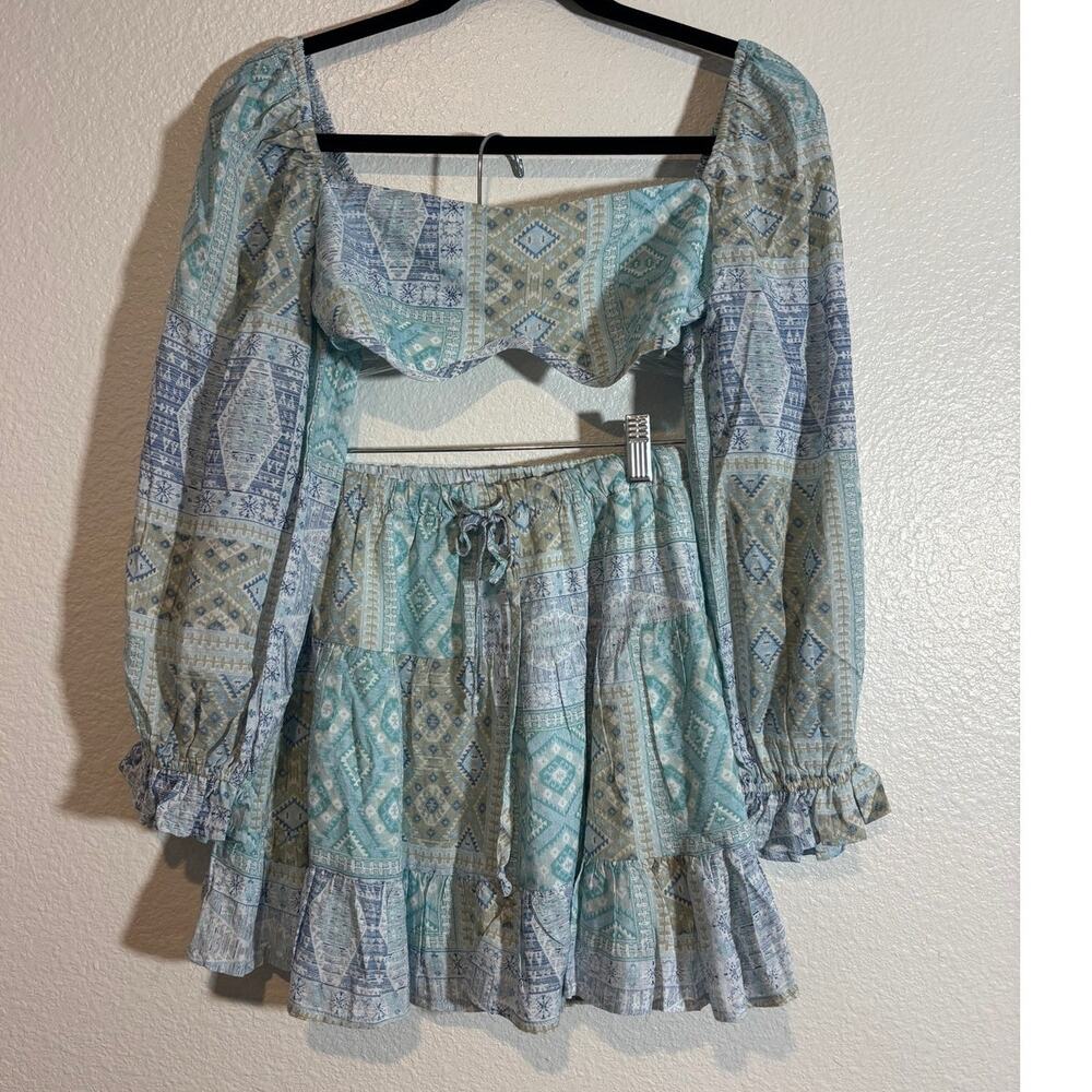 Sky to Moon NWOT Size M Patchwork Print Cropped Peasant Top & Ruffled Skirt Set